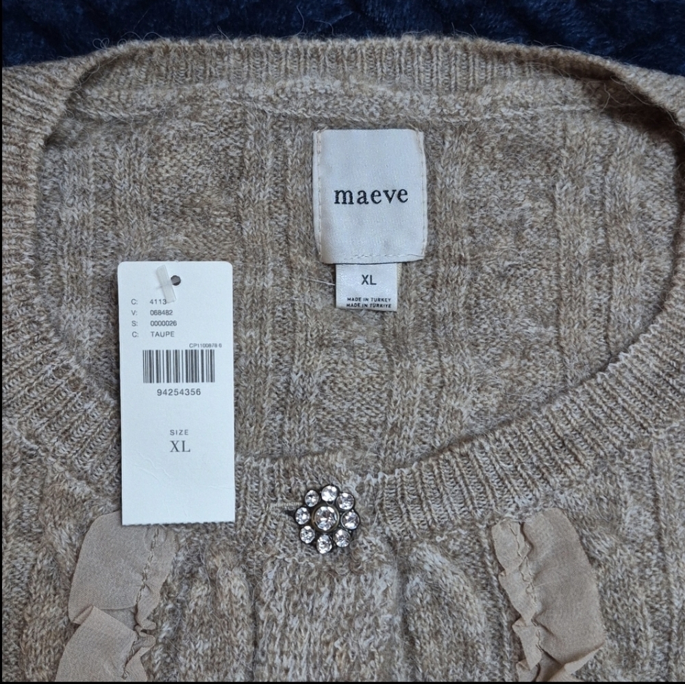 Anthropologie Maeve Short Sleeve Embellished Ruffle Cardigan SZ XL, New W Tags - Picture 4 of 13